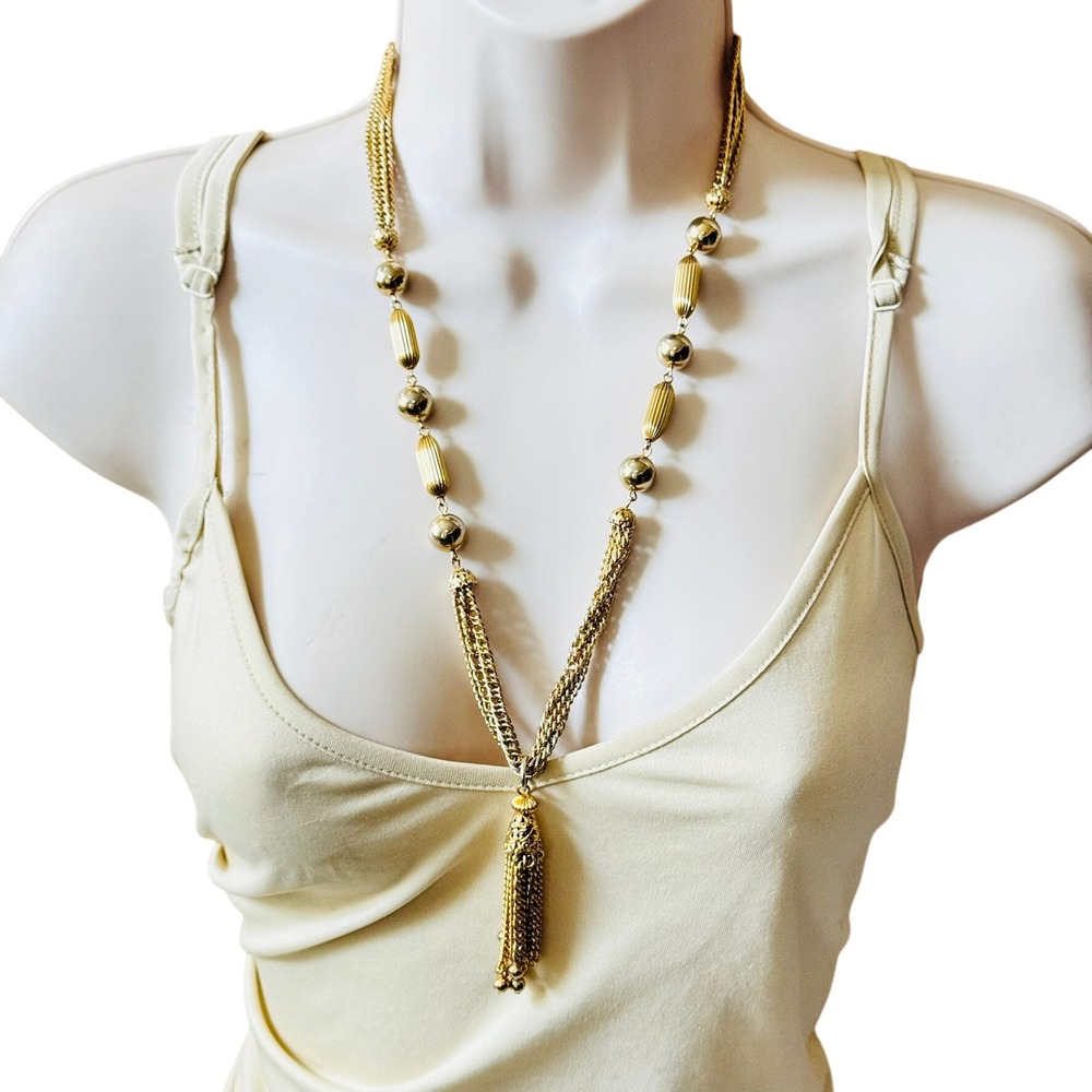 VTG Runway Regal 1960s Necklace Gold Tone Bold Chunky Tassel Collar Retro 24"